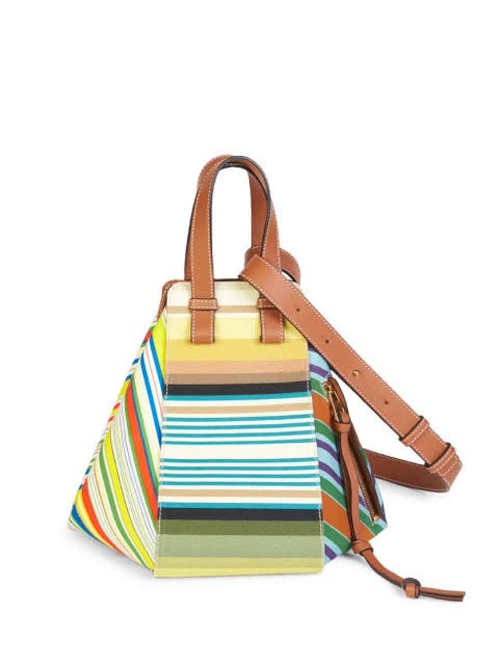 LOEWE Hammock Small Stripe Bag, 2-Way, Brown/Multicolor Canvas and Leather